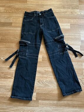 Hot Topic Black Contrast Stitch Strap Cargo Pants Jeans